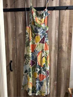 NWT stitch and feather tropical print tie back dress, L